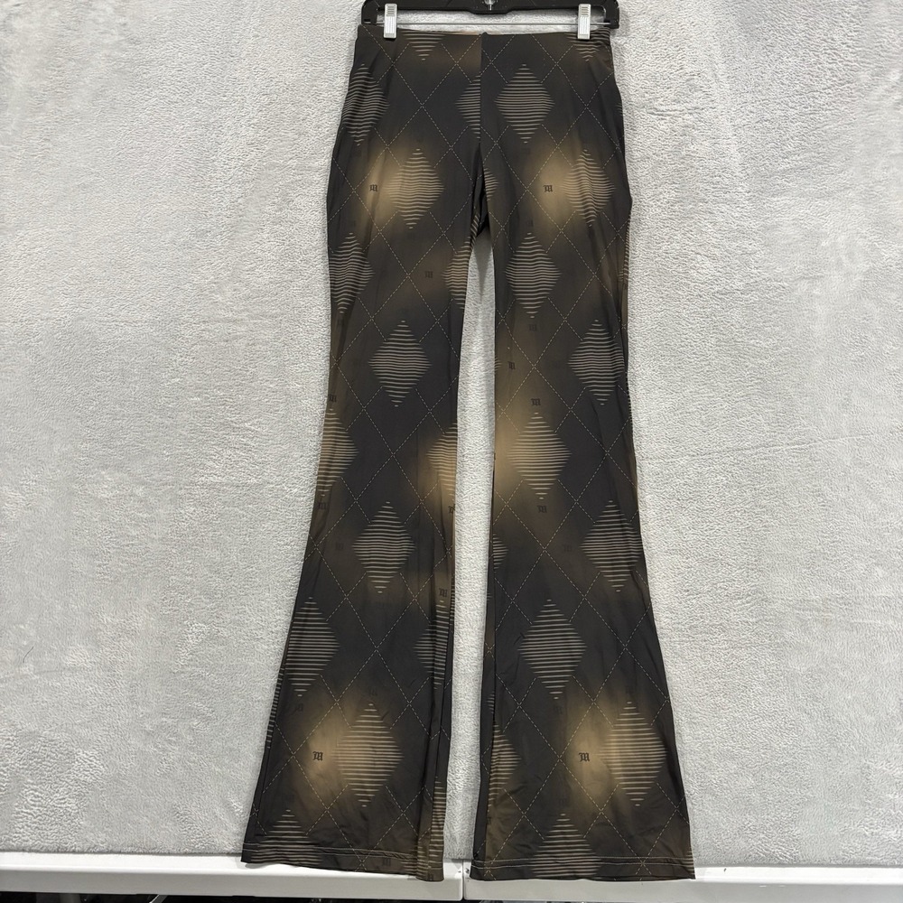 NWT MISBEHAVE Argyle Flared Trousers Women L Black Gothic Y2K Dark Academia
